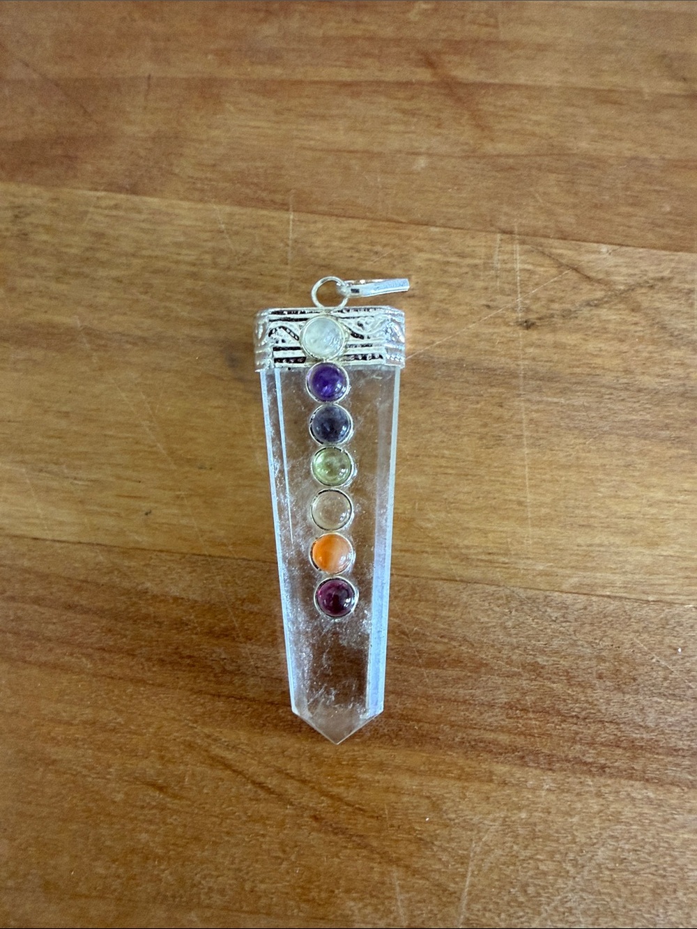 Clear 7 chakra Crystal Pendant with Multicolor Gemstones